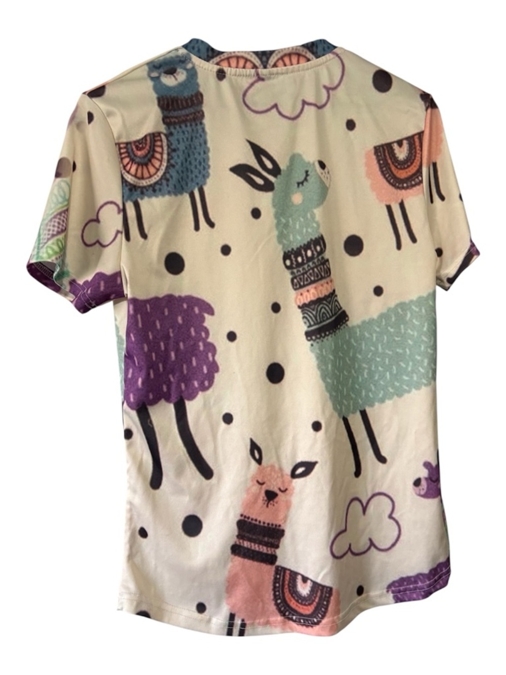 Whimsical Llama Print Scrub Top in Cream, Mint & Purple. Size M - Picture 3 of 7